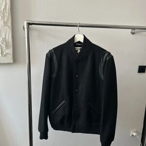 Saint Laurent Teddy Wool Leather Black Varsity Jacket